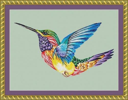 The Cross Stitch Studio Colourful Hummingbird Mini printed cross stitch chart