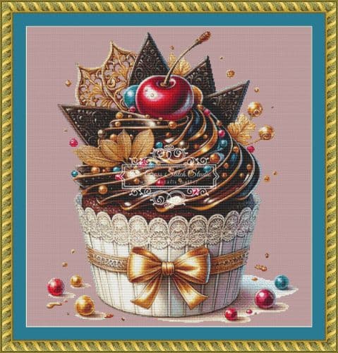The Cross Stitch Studio Cupcakes Chocolate Cherry 1 Mini printed cross stitch chart