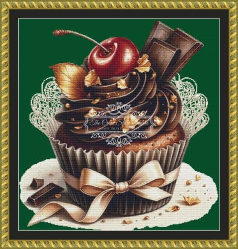 The Cross Stitch Studio Cupcakes Chocolate Cherry 2 Mini printed cross stitch chart