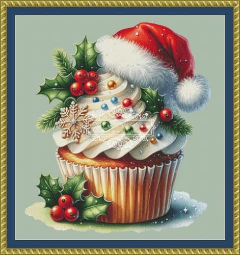 The Cross Stitch Studio Cupcakes Santa Cupcake printed cross stitch chart