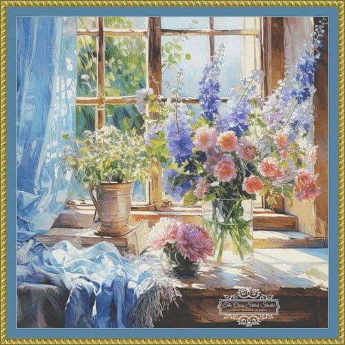 The Cross Stitch Studio Curtains And Flowers  printed cross stitch chart