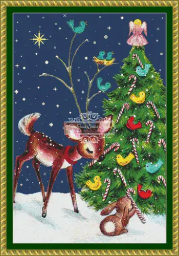 The Cross Stitch Studio Fawn And Bunny Christmas printed cross stitch chart