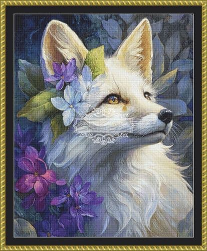 The Cross Stitch Studio Golden Fox And Flowers printed cross stitch chart