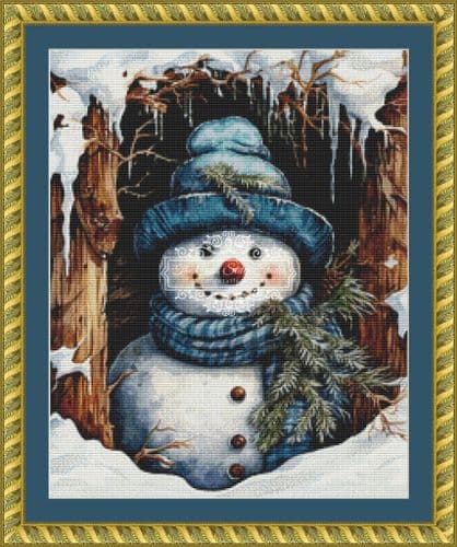 The Cross Stitch Studio Peeking Snowman 9 Snippet printed cross stitch chart