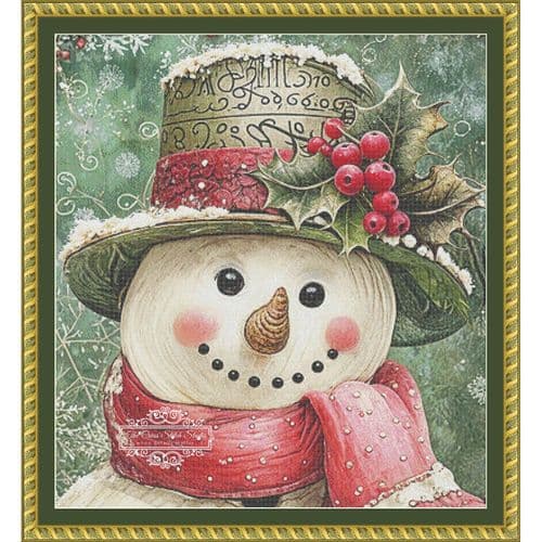The Cross Stitch Studio Pink And Green Snowman Crop printed cross stitch chart