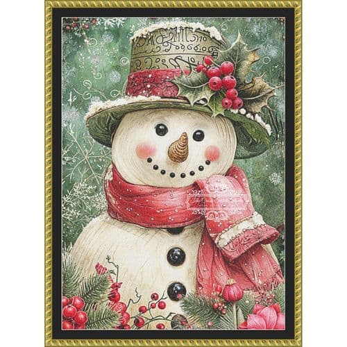 The Cross Stitch Studio Pink And Green Snowman  printed cross stitch chart