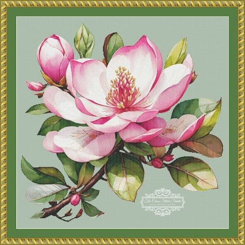 The Cross Stitch Studio Pink Magnolia printed cross stitch chart