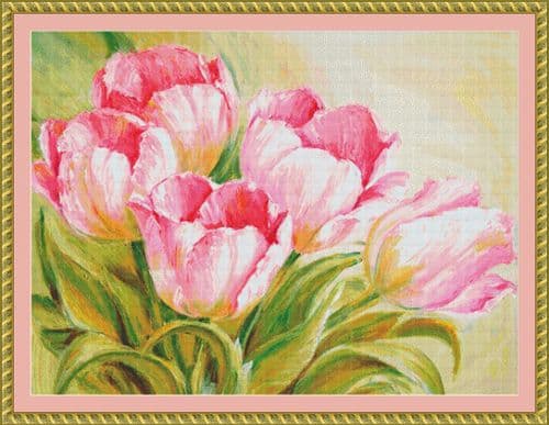 The Cross Stitch Studio Pink Tulips printed cross stitch chart