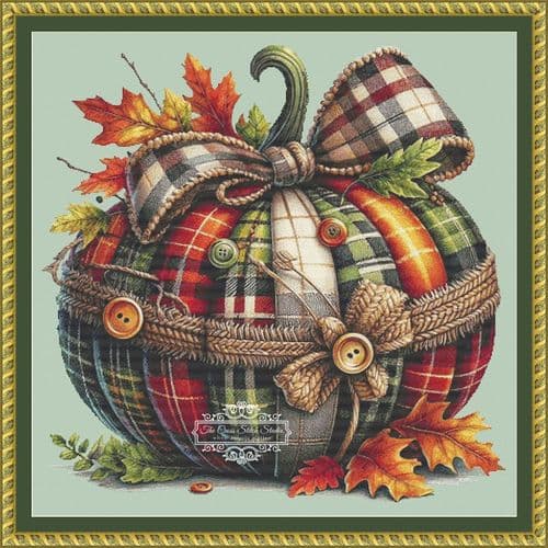 The Cross Stitch Studio Plaid Pumpkin printed cross stitch chart