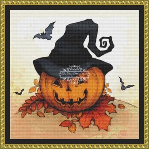 The Cross Stitch Studio Pumpkin Witch Mini  printed cross stitch chart