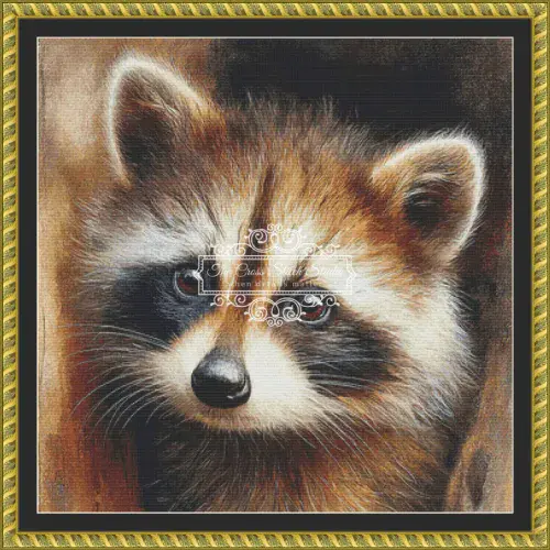 The Cross Stitch Studio Raccoon In The Den Crop printed cross stitch chart