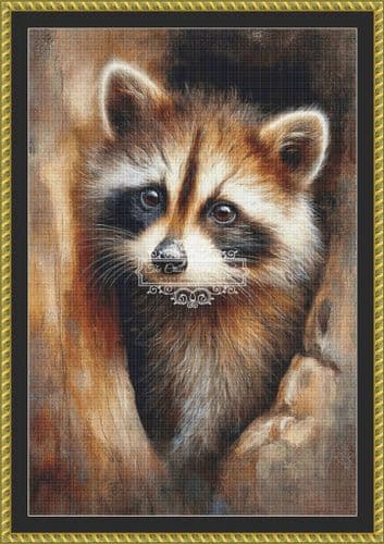 The Cross Stitch Studio Raccoon In The Den printed cross stitch chart