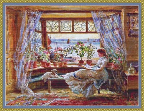 The Cross Stitch Studio Reading by the Window printed cross stitch chart
