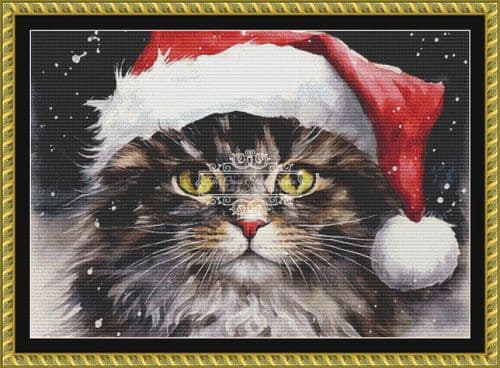 The Cross Stitch Studio Santa Kitty printed cross stitch chart