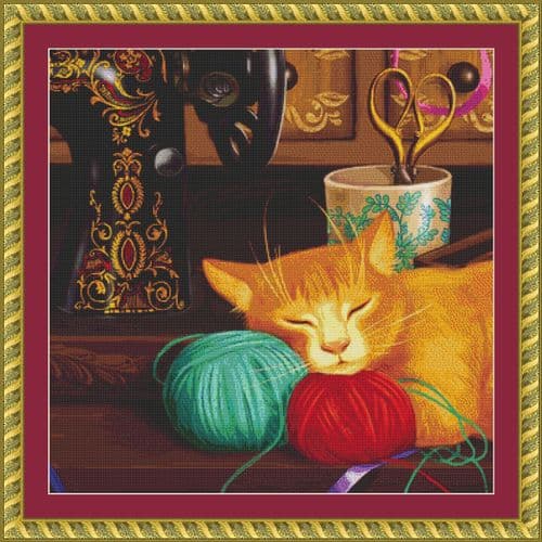 The Cross Stitch Studio Sewing Room Cat Crop 1 printed cross stitch chart