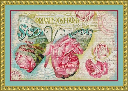 The Cross Stitch Studio Shabby Pink and Blue Butterfly Mini printed cross stitch chart