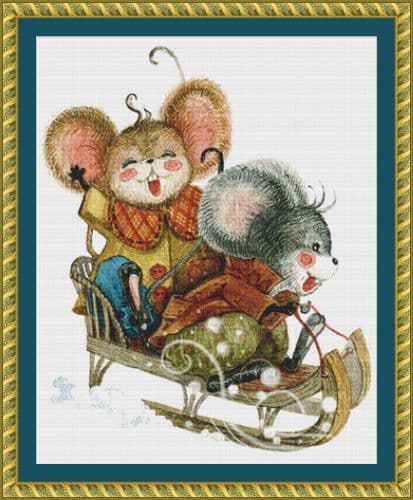 The Cross Stitch Studio Sledding Mice printed cross stitch chart