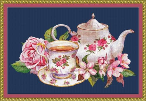 The Cross Stitch Studio Spring Blossoms Tea printed cross stitch chart