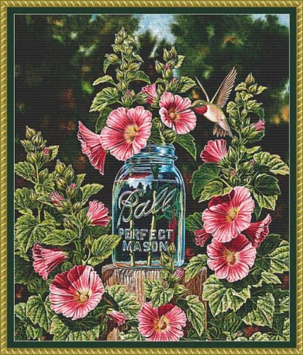 The Cross Stitch Studio Summer Hollyhocks printed cross stitch chart