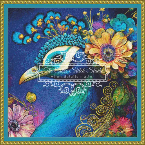 The Cross Stitch Studio Tropical Birds Proud Cerulean Crop printed cross stitch chart