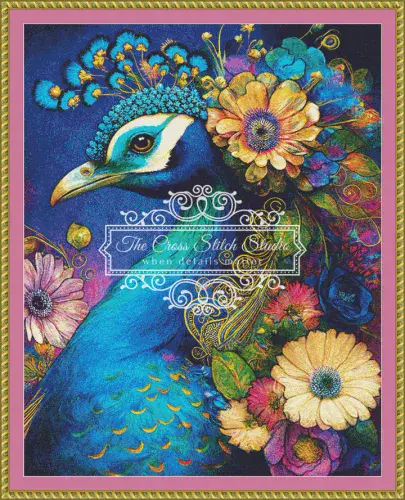 The Cross Stitch Studio Tropical Birds Proud Cerulean printed cross stitch chart