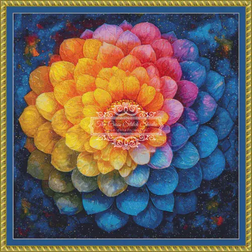 The Cross Stitch Studio Vibrant Watercolour Mandala Flower printed cross stitch chart