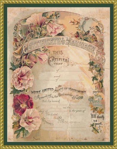 The Cross Stitch Studio Victorian Marriage Certificate Blank printed cross stitch chart