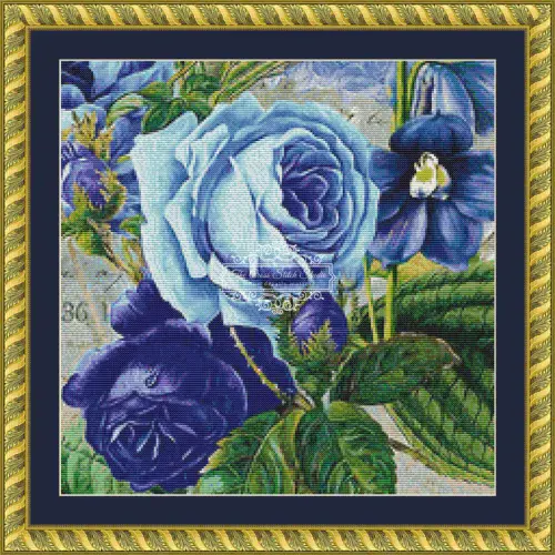 The Cross Stitch Studio Vintage Blue Flowers Crop Snippet printed cross stitch chart