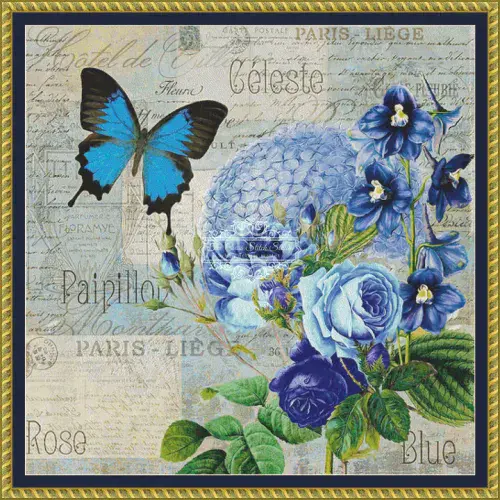 The Cross Stitch Studio Vintage Blue Flowers printed cross stitch chart