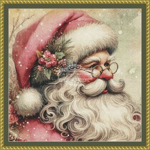 The Cross Stitch Studio Vintage Pink Santa Crop printed cross stitch chart
