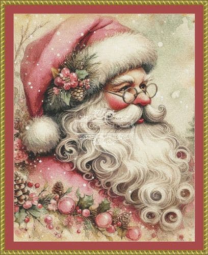 The Cross Stitch Studio Vintage Pink Santa printed cross stitch chart
