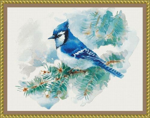 The Cross Stitch Studio Watercolour Blue Jay printed cross stitch chart