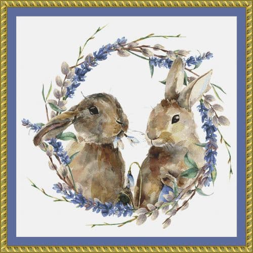 The Cross Stitch Studio Watercolour Bunnies in Wreath printed cross stitch chart