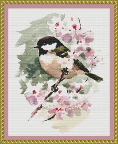 The Cross Stitch Studio Watercolour Chickadee printed cross stitch chart