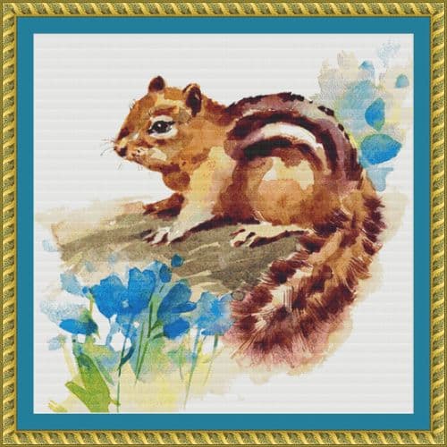 The Cross Stitch Studio Watercolour Chipmunk Mini printed cross stitch chart