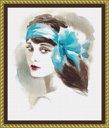 The Cross Stitch Studio Watercolour Flapper Blue printed cross stitch chart