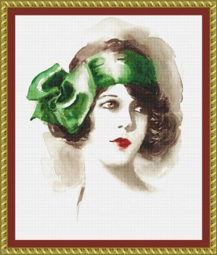 The Cross Stitch Studio Watercolour Flapper Green printed cross stitch chart