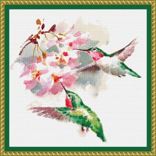 The Cross Stitch Studio Watercolour Hummingbirds printed cross stitch chart
