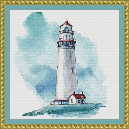 The Cross Stitch Studio Watercolour Lighthouse Mini printed cross stitch chart