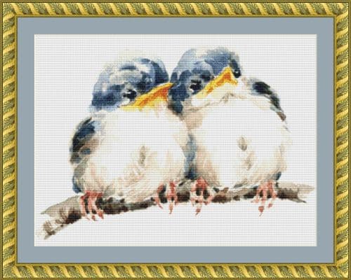 The Cross Stitch Studio Watercolour Lovebirds Snippet printed cross stitch chart