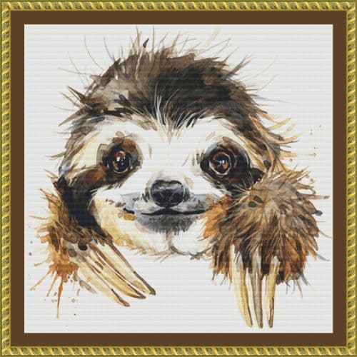 The Cross Stitch Studio Watercolour Sloth Mini printed cross stitch chart