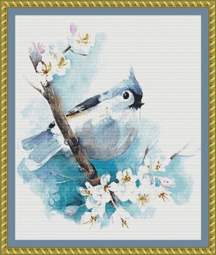 The Cross Stitch Studio Watercolour Titmouse printed cross stitch chart