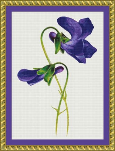 The Cross Stitch Studio Watercolour Violets Mini printed cross stitch chart