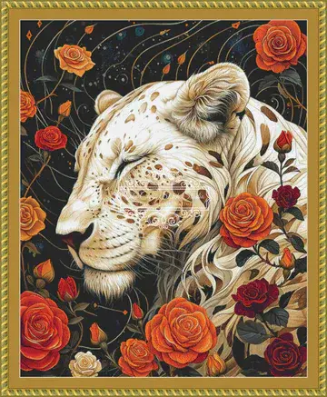 The Cross Stitch Studio White Leopard Among The Roses printed cross stitch chart