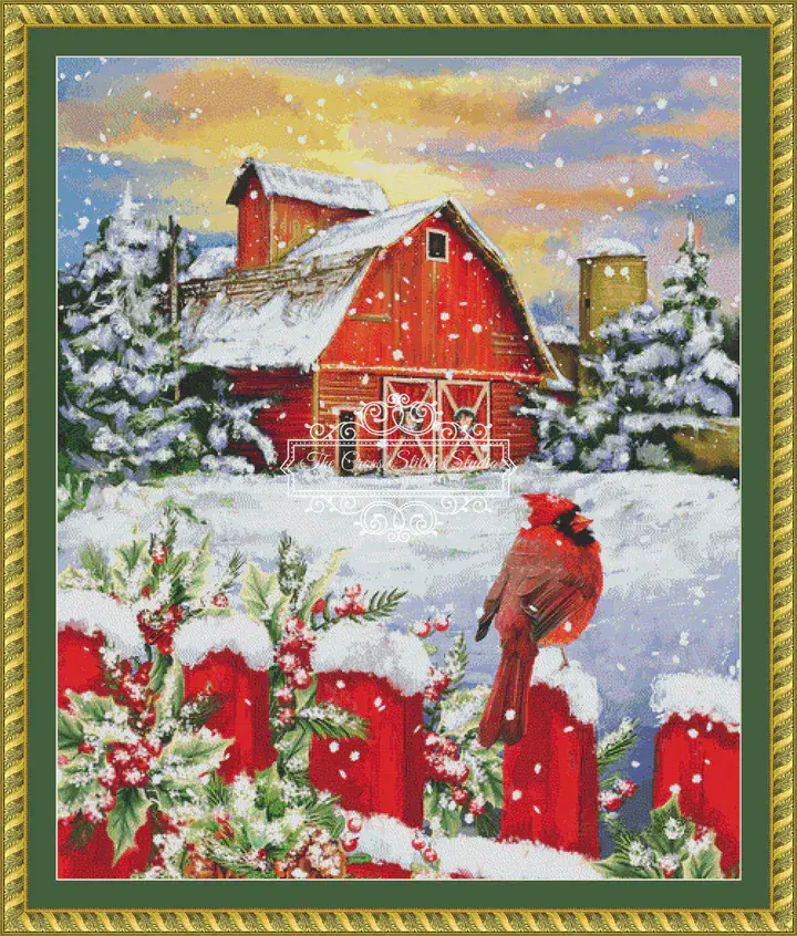 The Cross Stitch Studio Winter Barn printed cross stitch chart