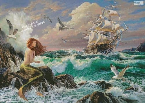The Mermaid and the Ship (Large) by Artecy printed cross stitch chart