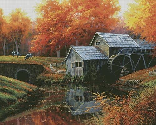The Old Mill in October (Large) by Artecy printed cross stitch chart