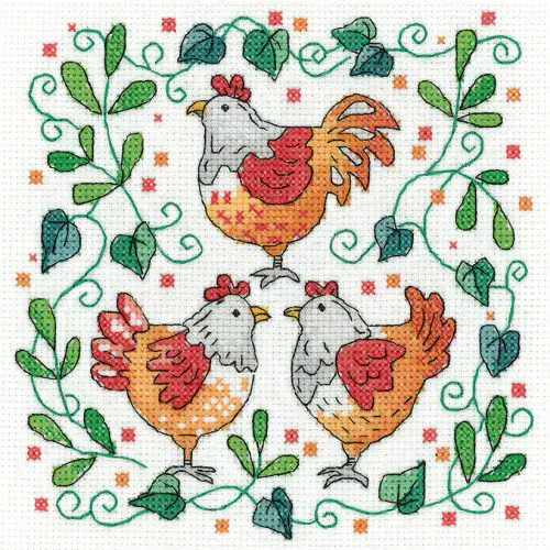 Three French Hens cross stitch chart - Karen Carter Collection