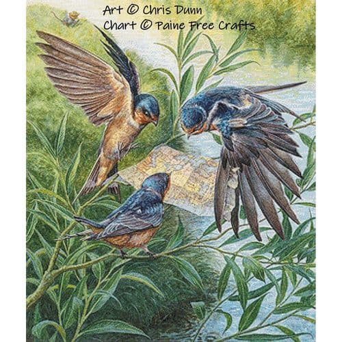 Three Swallows by Paine Free Crafts printed cross stitch chart