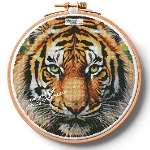 Tiger Close Up Portrait Hoop (Extra Large) by Artecy printed cross stitch chart